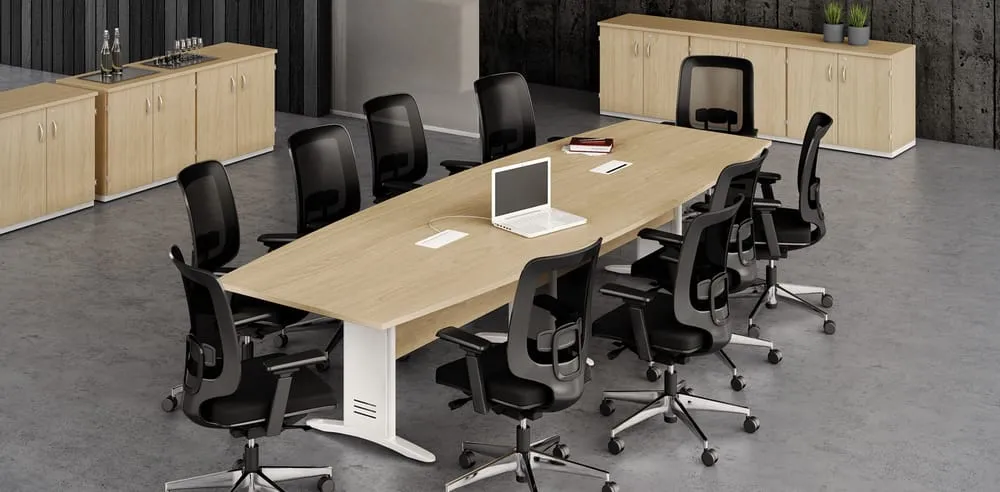 Mesa de reunião semi-oval pé metálico – Impéria Premium